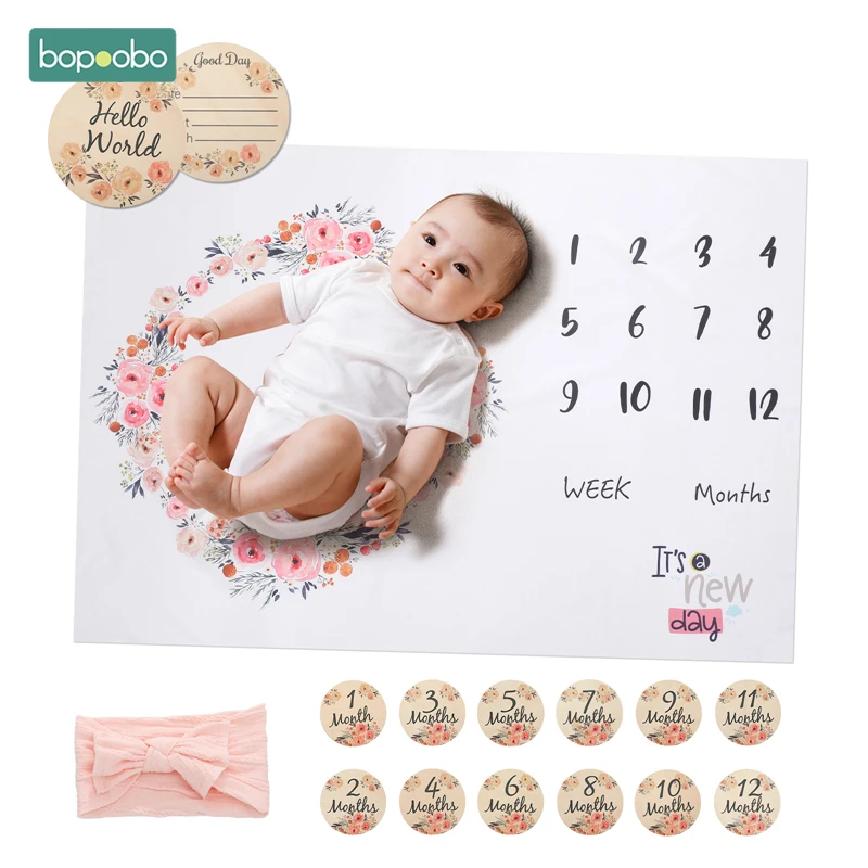 best newborn photographers near me Bopoobo 8PCS Newborn Baby Monthly Growth Milestone Blanket Photography Props with Babe Hair Band Milestone Card Baby Accessories Baby Souvenirs discount