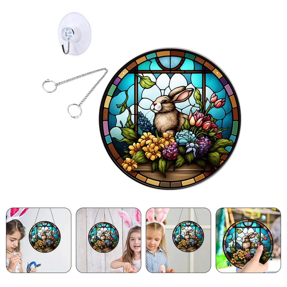 

Easter Window Hanging Ornament Porch Double-sided Rabbit Flower Stained Pendant