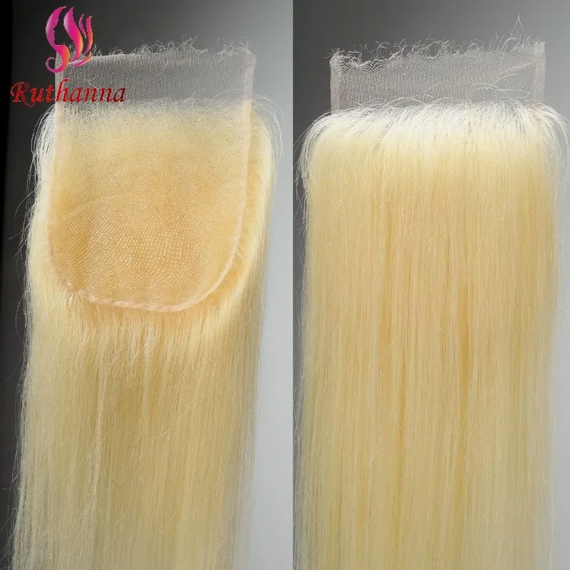 613 Honey Blonde 4x4 Lace Closure Straight Human Hair Pre-Plucked Hairline Brazilian Virgin Hair Transparent Lace Closure