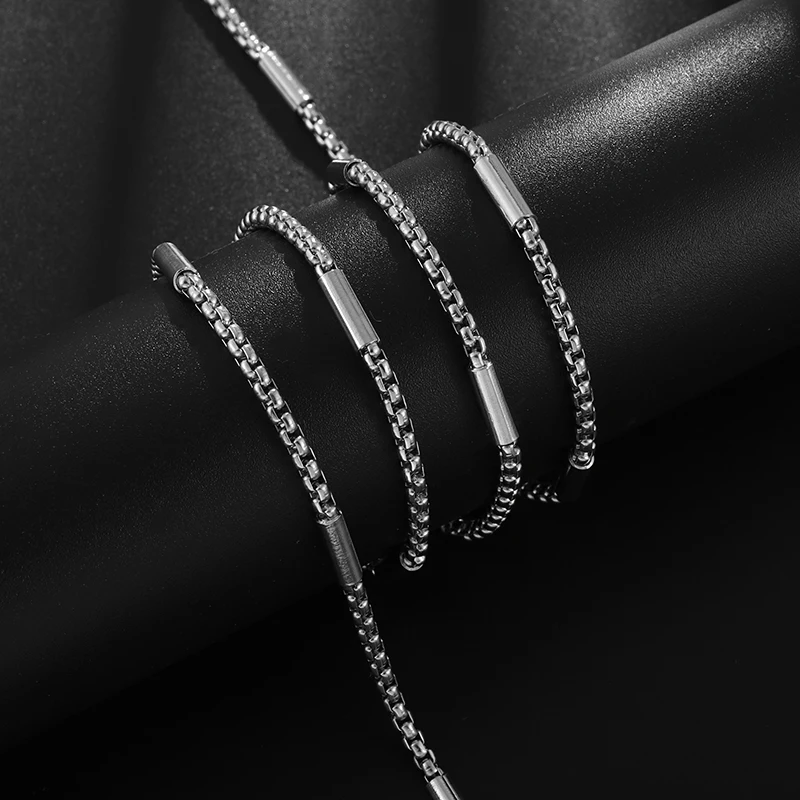 

3Mm Silver Men's Stainless Steel Chain Necklace Punk Men's Hip Hop Trend Necklace Rock Rap Jewelry Gifts