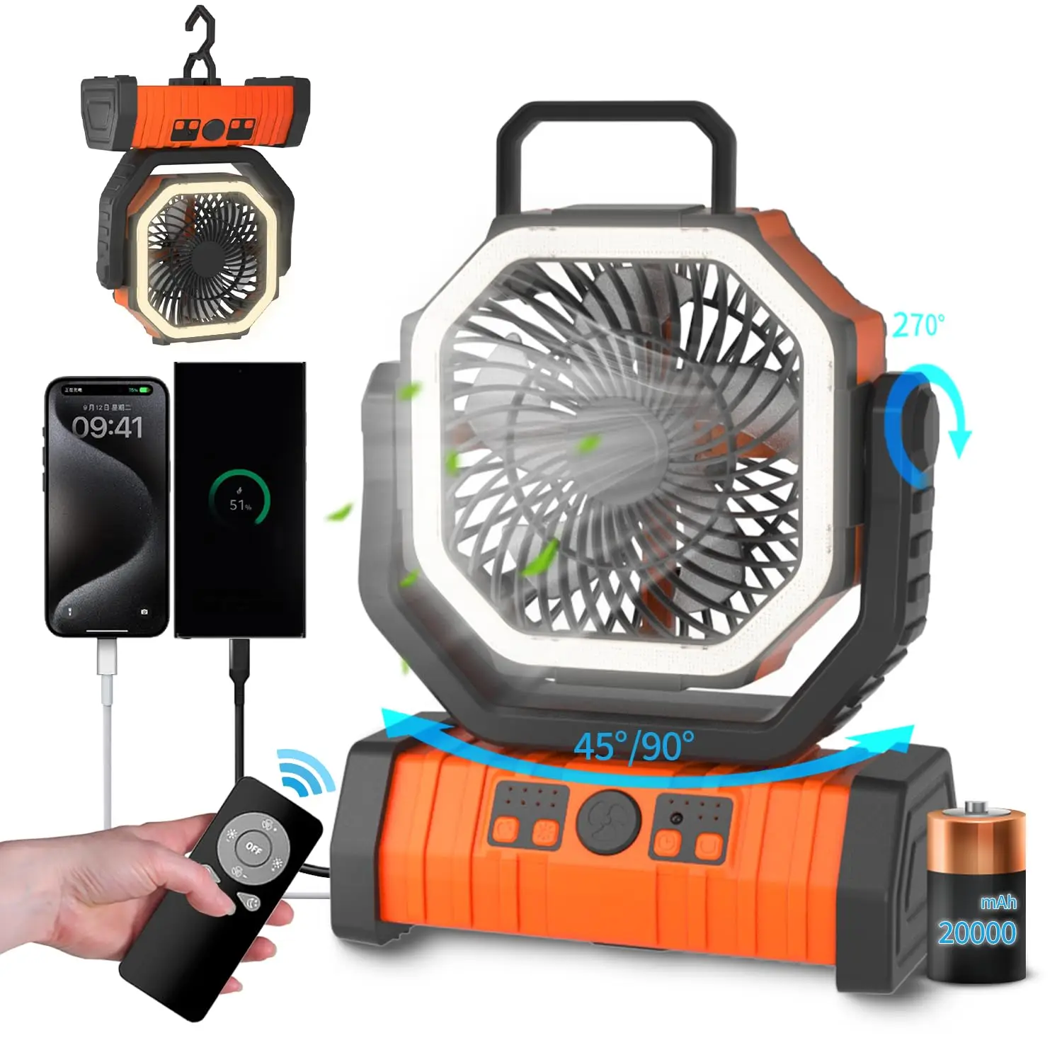 

Camping Ventilateur 20000mah Air Cooler Fan Eventail Ventilateur Usb Ventilateurs de Plafond Ventilateur Portatif Rechargeable