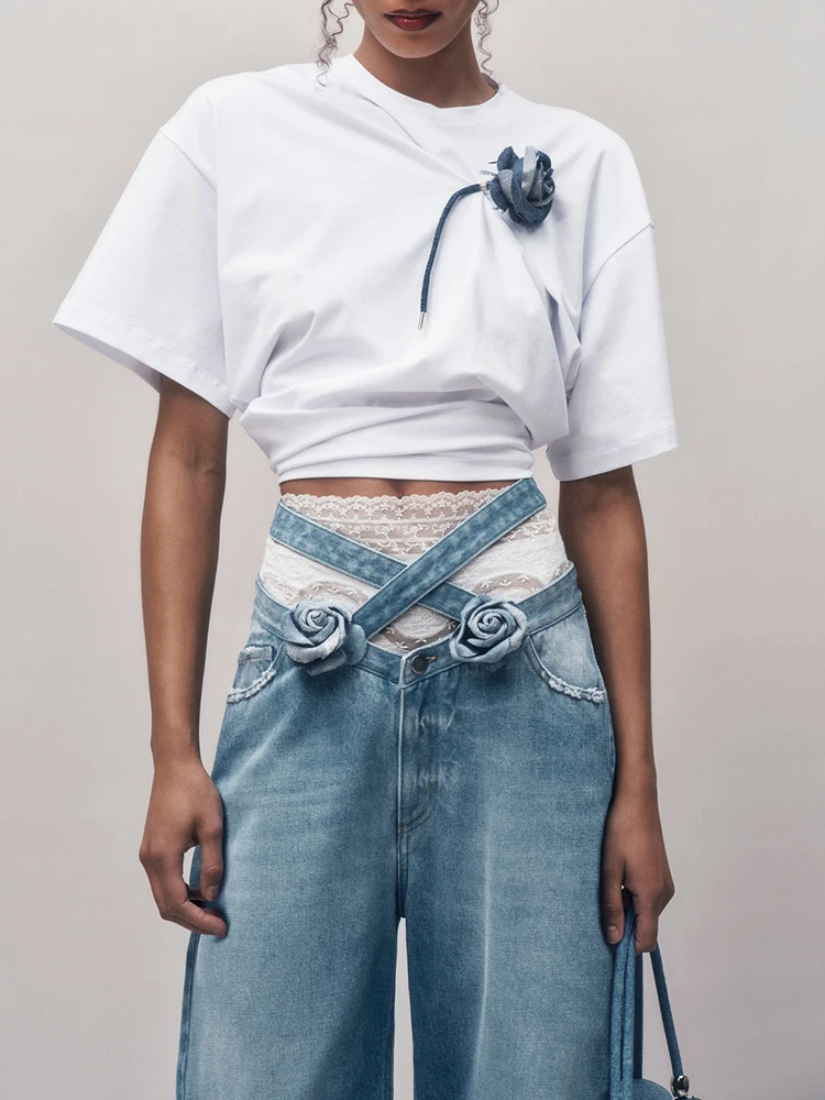 

Футболка женская трехмерная с цветочным узором и коротким рукавом, y2k