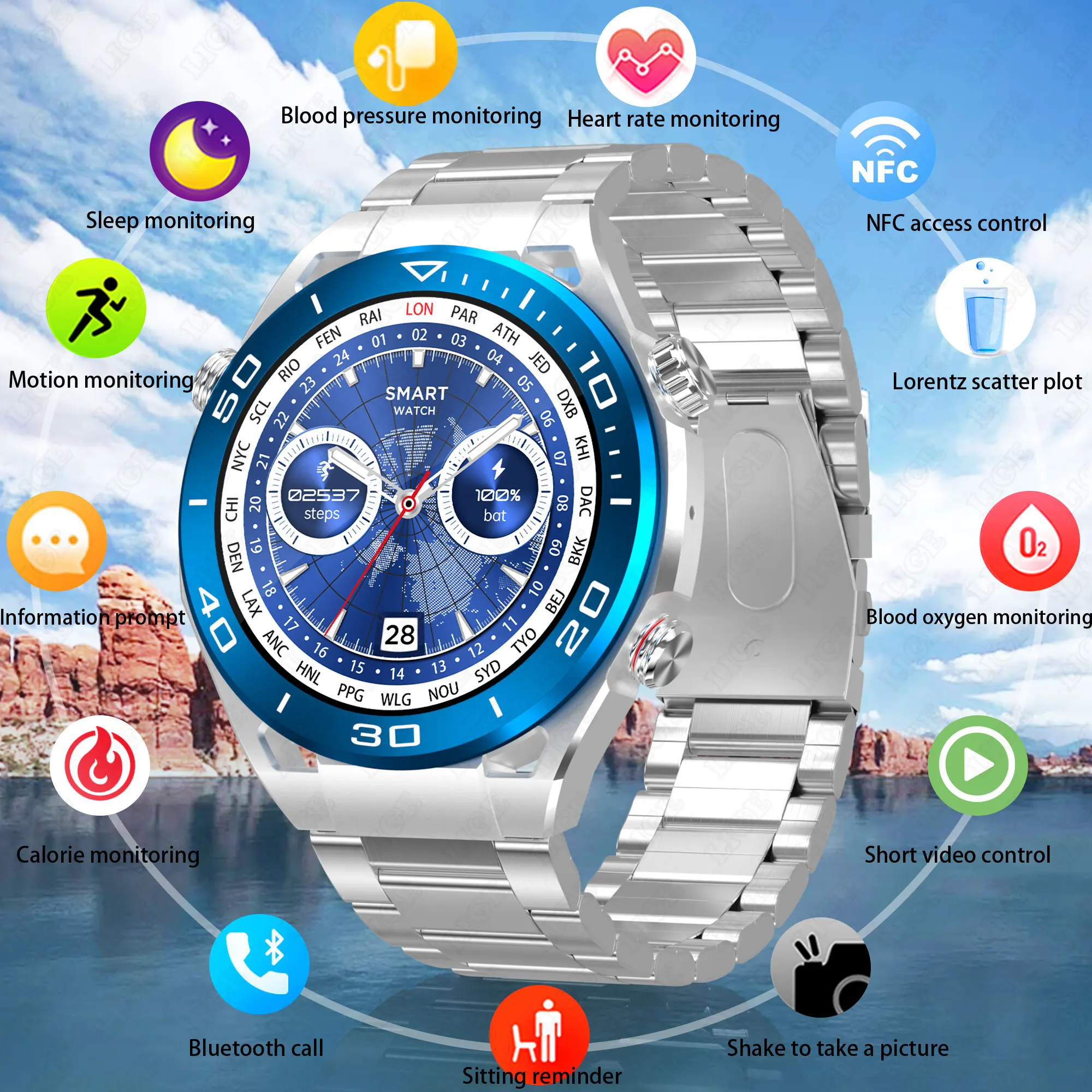

LIGE NFC Smart Watch GPS Trajectory Synchronization Man Sports Bracelet Bluetooth Call Waterproof Women's Health Smartwatch Gift