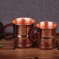 Tasse à lait de bière en cuivre pur fabriquée à la main, poignée tissée, Mule d'eau de moscou épaissie, tasse de petit déjeuner de 400 ml, vaisselle à boissons de moscou 2