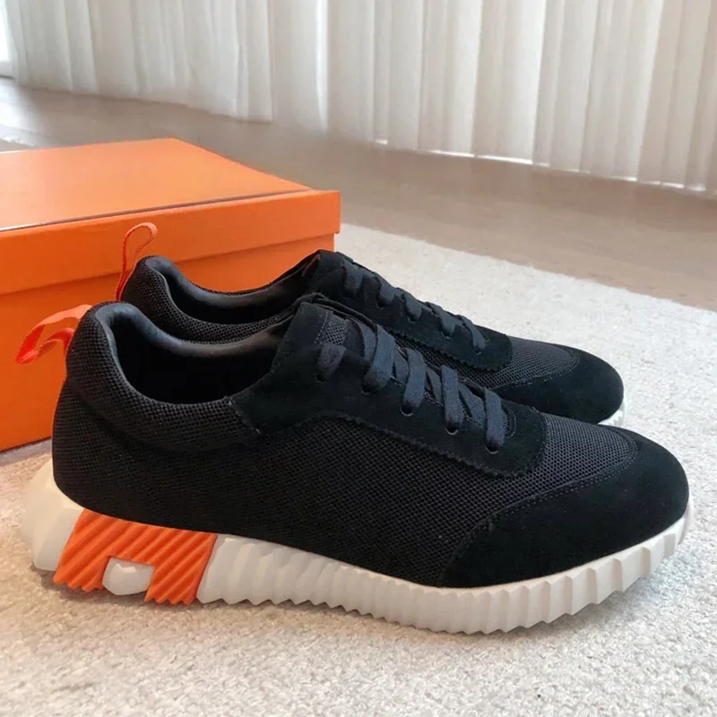

2024 New Style Genuine Leather Designer Ladies Casual Couple Sport Shoes Luxury Sneakers Knitted Lace Up Flats Leisure Men Shoes