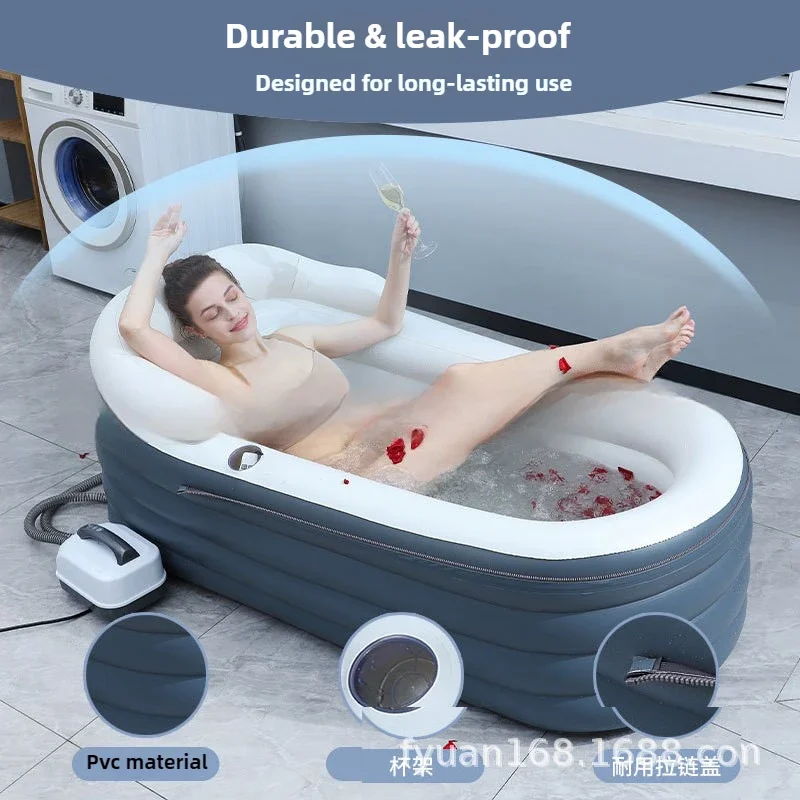 600W SPA Inflatable Bathtub with Bubble Massage Cushion Folding Whirlpool Thickened and Elongated Version with Cushions PVC 2