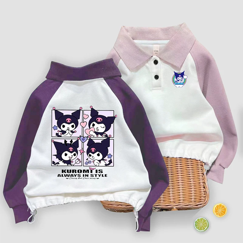 

Sanrioes Anime Kuromi Kids Sweaters Cartoon Long-Sleeved Pullovers Tops Kawaii Boys Girls Baby Clothes Tracksuit Sportswear Gift