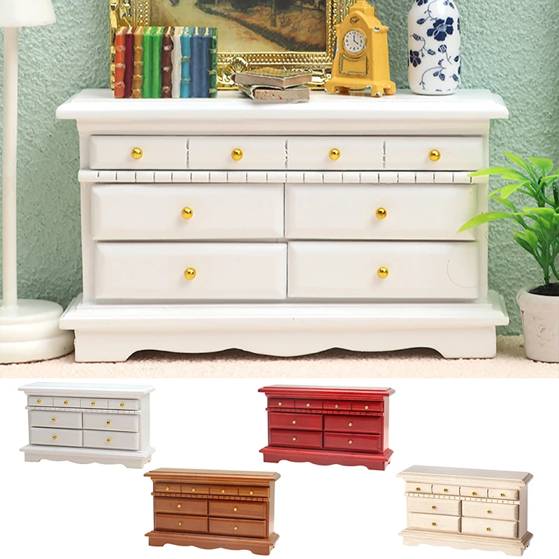 

1:12 Dollhouse Miniature Storage Cabinet Chest Of Drawers Solid Wood Cabinet Dressing Table Furniture Bedroom Model Decor Toy