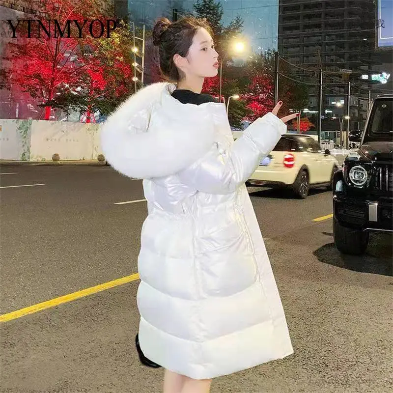 

YTNMYOP Long Winter Coat Women Snow Outwear Waterproof Parka Clothes S-3XL Glossy Down Cotton Jacket Thick Cotton Jacket