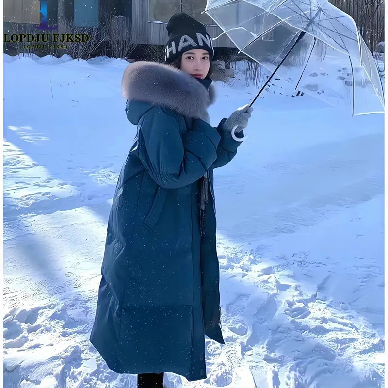 

Пальто с капюшоном для женщин, 90% белая куртка на утином пуху, повседневные парки, воротник из лисьего меха, женская одежда большого размера, новинка, зима, 2023 г.