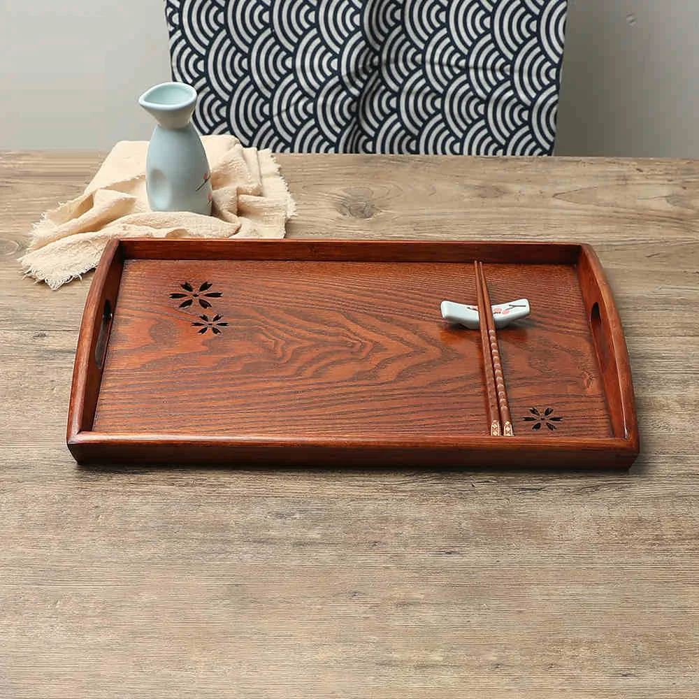 

Japanese Handmade Solid Wood Plate Cherry Blossom Pattern Dining Plate Fruit Snack Dessert Plate Decoration