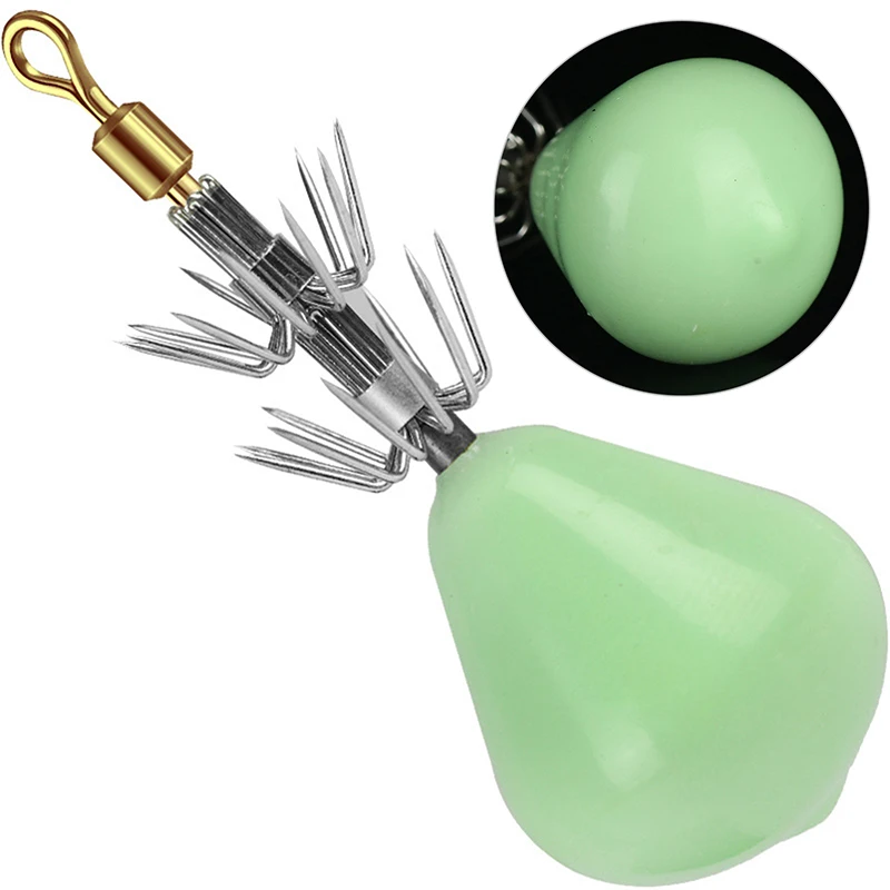 60g 6cm Luminous Swivel Squid Jigs Hooks Soft Rubber Octopus Hook Baits