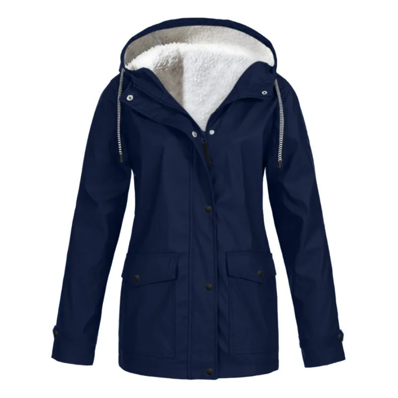 Women's Autumn and Winter Fleece Warm Outdoor Jacket Windproof Waterproof Mountaineering Tied Waist Hooded Jackets for Women