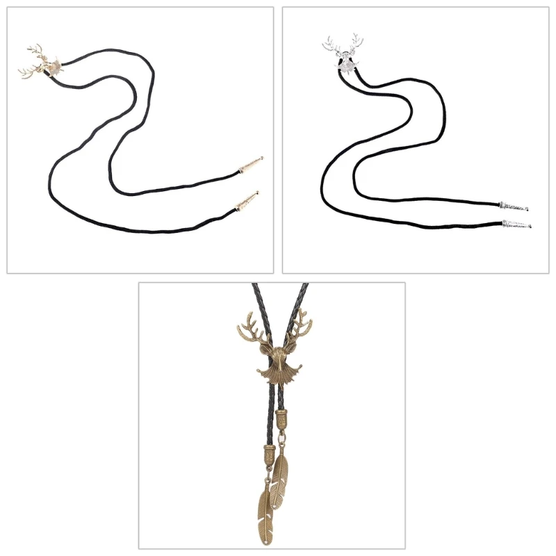 

Y166 Bolo Tie for Men Christmas Western Necktie Alloy Elk Head Buckle Bolo Tie for Shirt Sweater Decorative Necktie for Men