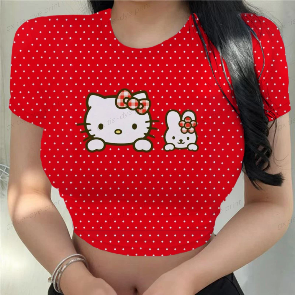 

Women's shirt Y2k aesthetic T shirt streetwear cartoon print short sleeve crop top t shirt Harajuku clothing top Hello Kitty