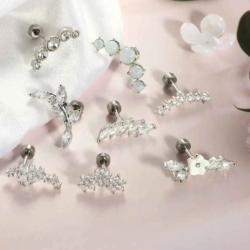 1pc  Flatback Stainless Steel Stud Earrings For Women Heart Screw Back Earrings Cartilage Earrings Sleep Hypoallergenic Earrings