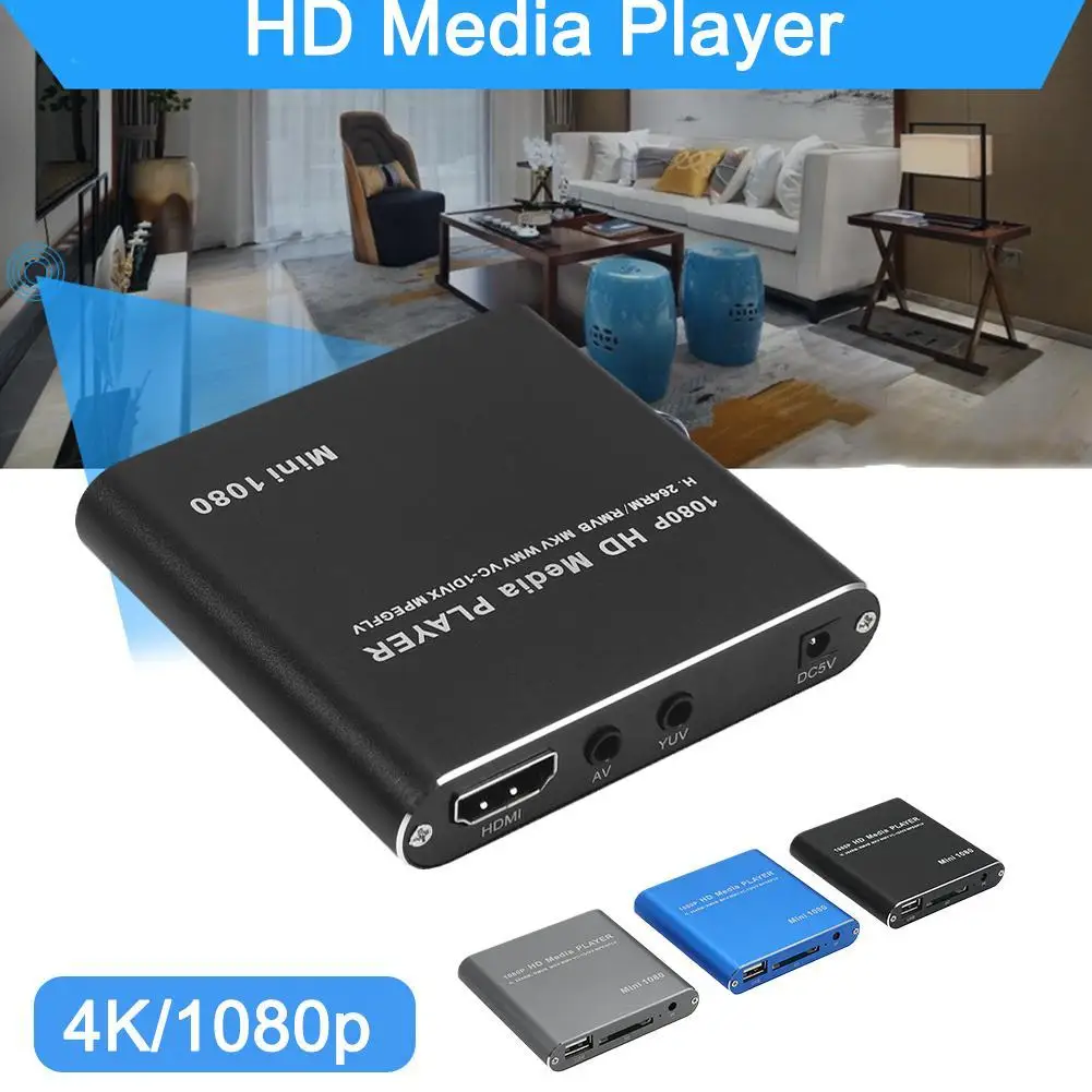 

Mini 1080P 4k Portable HD Multimedia Player Supports SD Cards USB 2.0 Interface HD/AV/YUV MKV AVI TS/TP VOB PMP FLV WMV7/VC-1
