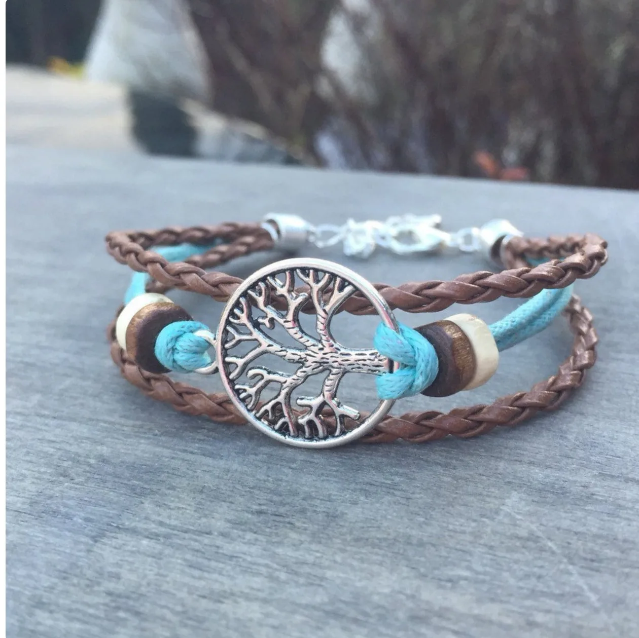 Multilayered rope wrapped Tree of Life Bohemian Bracelet rope bracelet
