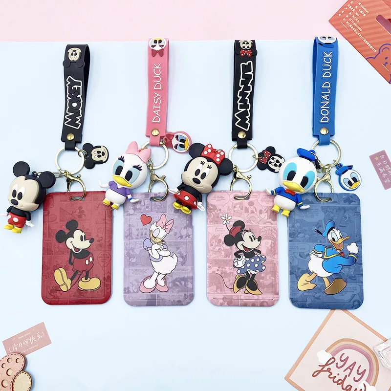 Disney Movie Mickey Mouse Cute Card Holders Cartoon Pattern Donald Duck  Minnie Women's ID Card Holder with Keychain Kids Gifts