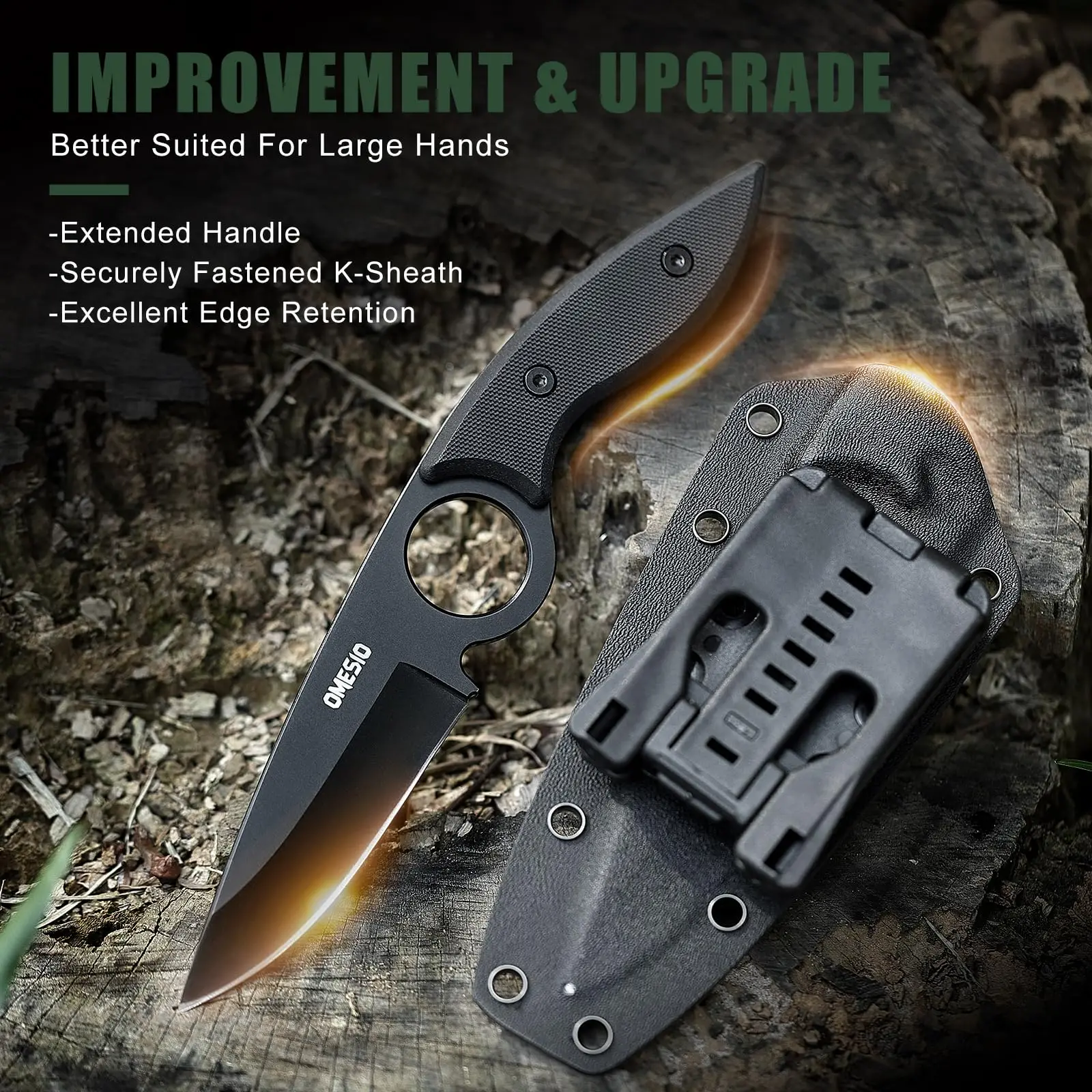 OMESIO Fixed Blade Tactical Knife with Kydex Sheath 5