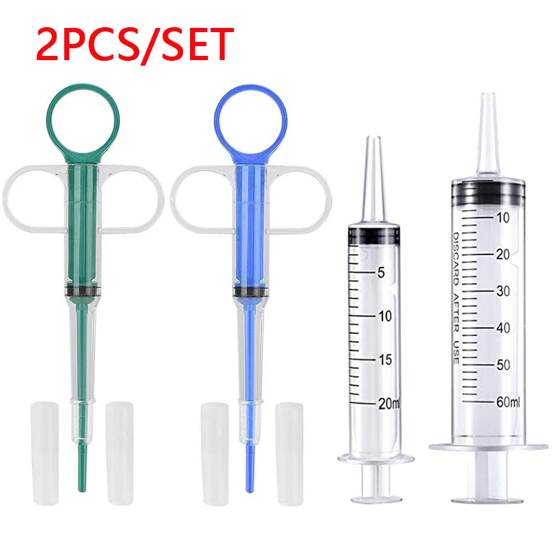 

2PCS/SET Pet Cat Pill Shooter Pet Measuring Syringes Pusher Syringe with Measurement Oral Liquids Pet Cats Dogs Medicine Feeders