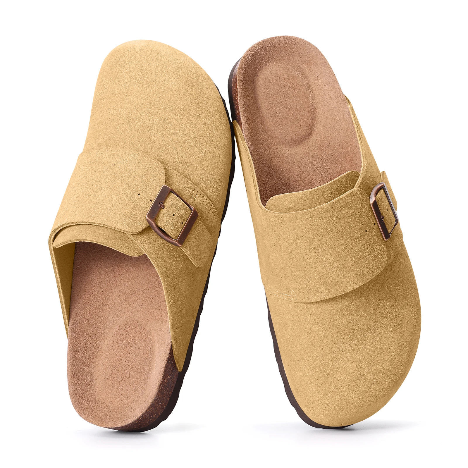 Women's Cork Clogs Cow Suede Mules With Arch Support For Women_voghion.com