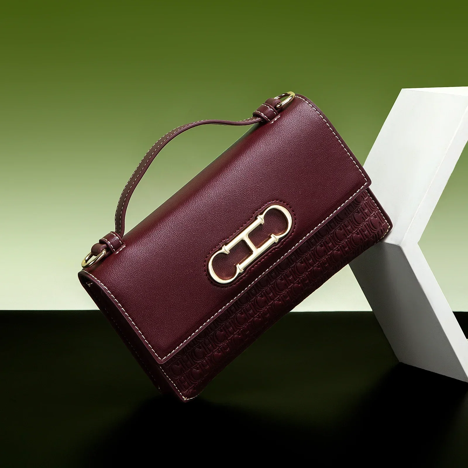 CH Premium Leather Handbag Monogram Embossing Metallic Clasp Portable Handle Structured Silhouette Ideal Office Evening Events 4