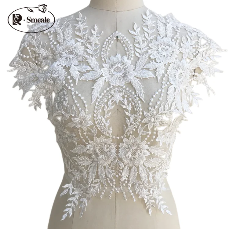Lace Decoration French 3D Wedding Dress Applique Ivory White Beads Collar Fabric Patch