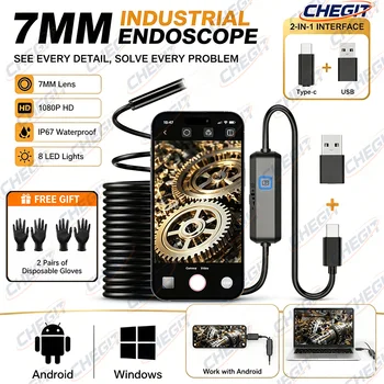 USB Piping Automotive Sewer Inspection Endoscope Camera TypeC For Android Endoscopic Camera Smartphone 1080p 7MM lens Tools 1