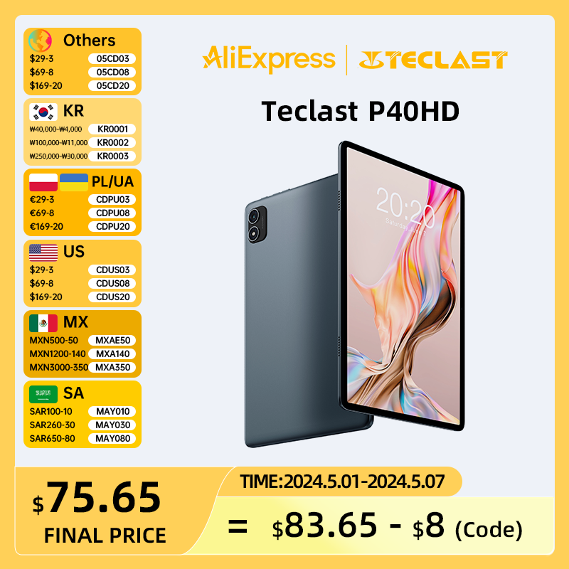  Teclast P40HD 10.1" Tablet Android 13 8GB+8GB RAM 128GB ROM 1920x1200 FHD Unisoc T606 8-core Widevine L1 Type-C 4G LTE Tablet PC 