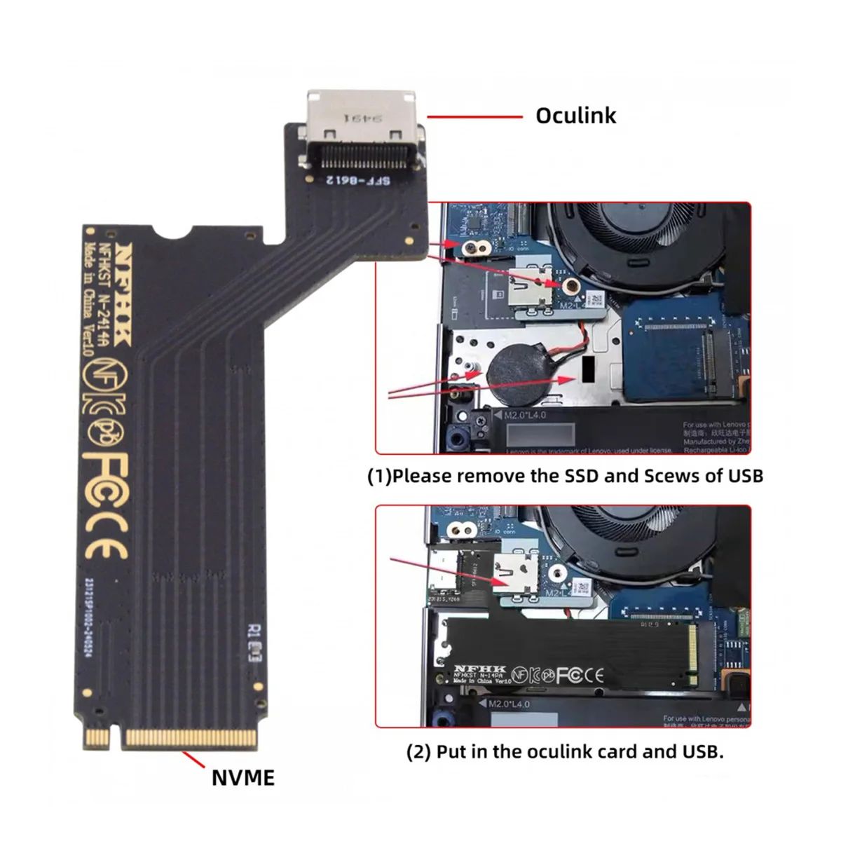 Oculink SFF-8611 SFF-8612 호스트 어댑터, PCI-E 4.0 M.2 M 키, 2024 ThinkBook 14 + AMD8845 외장 그래픽 카드 및 SSD