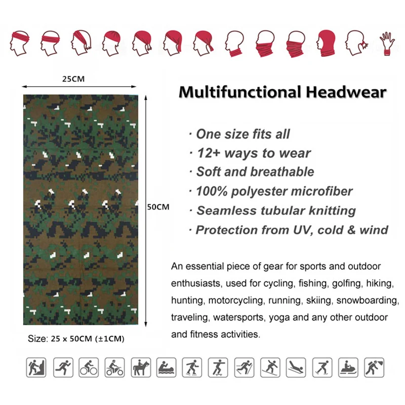 Camo Outdoor Bandanas Sports Camouflage Seamless Neck Gaiter Headband for Men Fishing Hiking