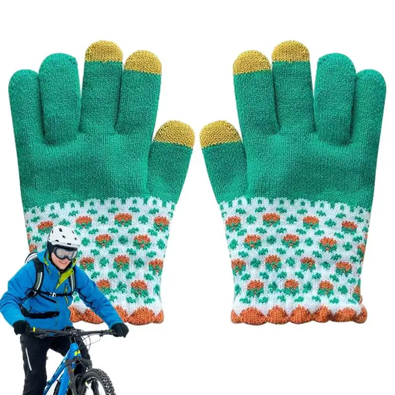 

Touchscreen Gloves Color Contrasting Tips Warm Knit Mittens Stretch Knitted Texting Gloves Winter Knit Gloves Warm Touchscreen