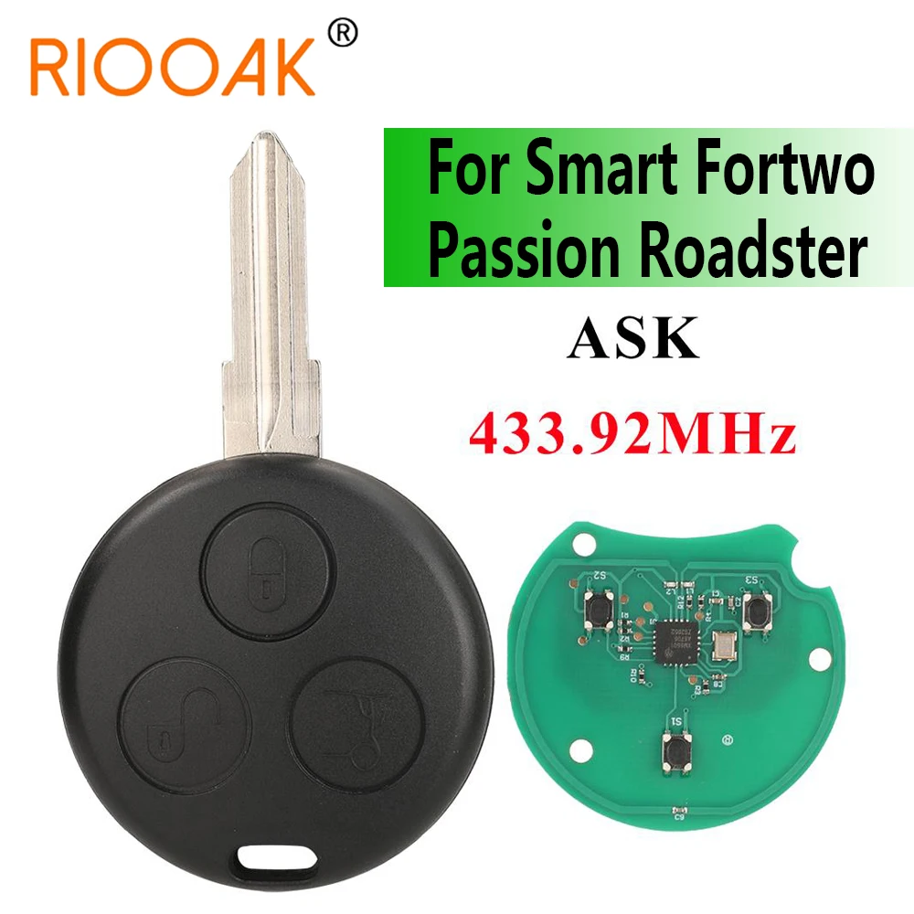 

433,92 МГц дистанционный Автомобильный ключ для Mercedes-Benz Smart 1998-2006 Fortwo Passion Roadster City Coupe Crossblade Cabrio