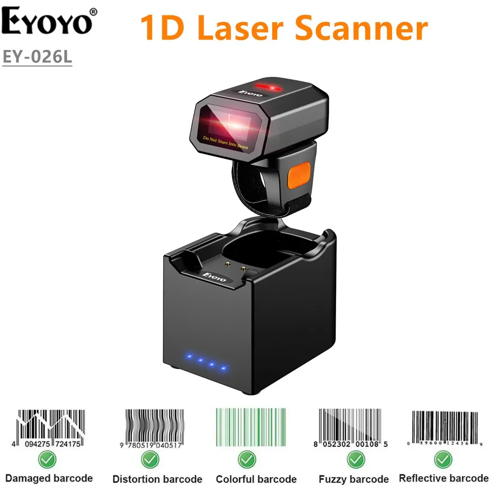 

Eyoyo EY-026 Mini Portable 1D Wearable Ring Barcode Laser Readers USB Wired 2.4G Wireless Bluetooth finger Scanner iPad iPhone