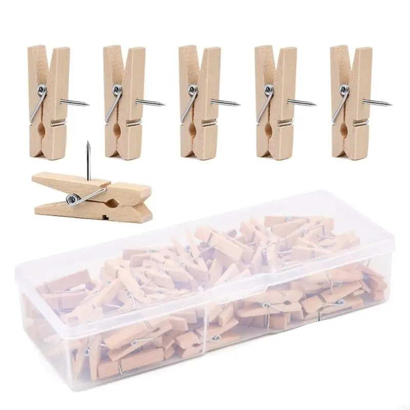 U75B 80/90PCS Wood Push Pin Clip for Cork Board, Decorative Pushpins with Clip Thumb Tacks for Notes Photos, Bulletin Board