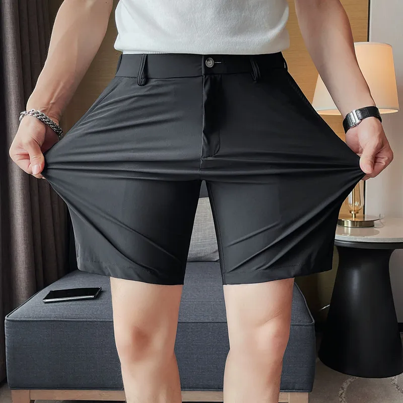남성용 고탄성 아이스 실크 반바지, 심플 캐주얼 통기성 쿨 숏, 포멀 비즈니스 슬림핏, 무릎 길이 세트 바지, 2024 여름
