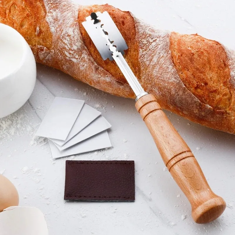 Dough Cutter 5 Blades Toast Curved Baguette Bread Knife Wooden Handle Bakers Baking Accessory Pastry Spatulas