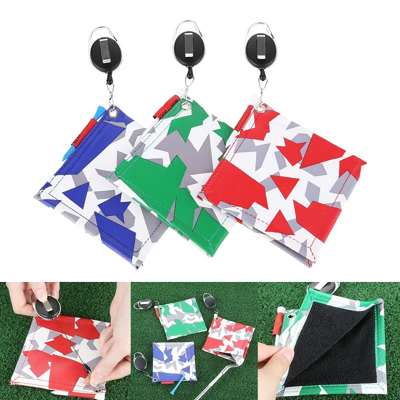 

1 Pc Golf Ball Club Cleaning Towel Square PU Waterproof Material 11.5 x 12.2 x 0.5cm with Retractable Hooks Golf Supplies