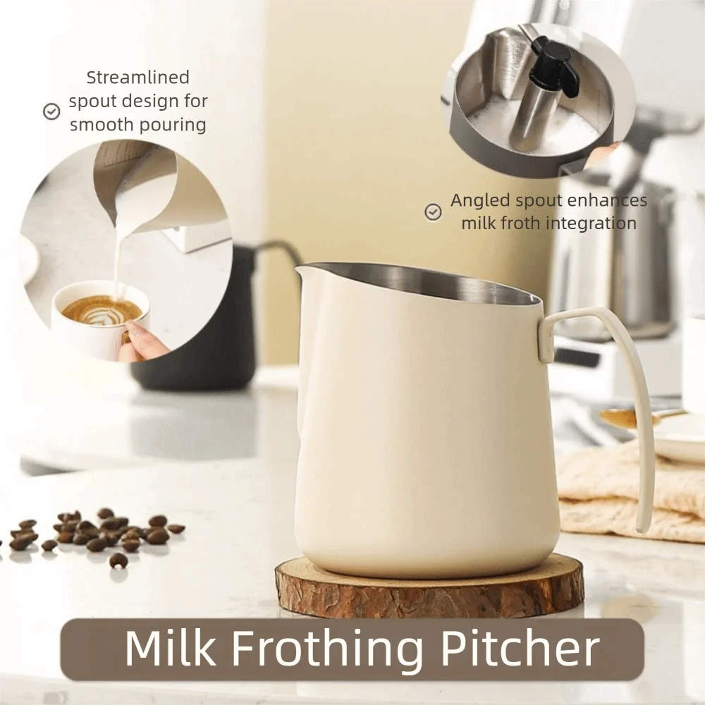 Stainless Steel Milk Frothing Pitcher 500/750ml Long Rounded Spout Latte Art Jug Clear Scale V-Mouth Design