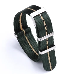 Heavy Duty Military Nylon Watch Strap - Rugged Army Sport Band - 22mm (Green - Khaki line)