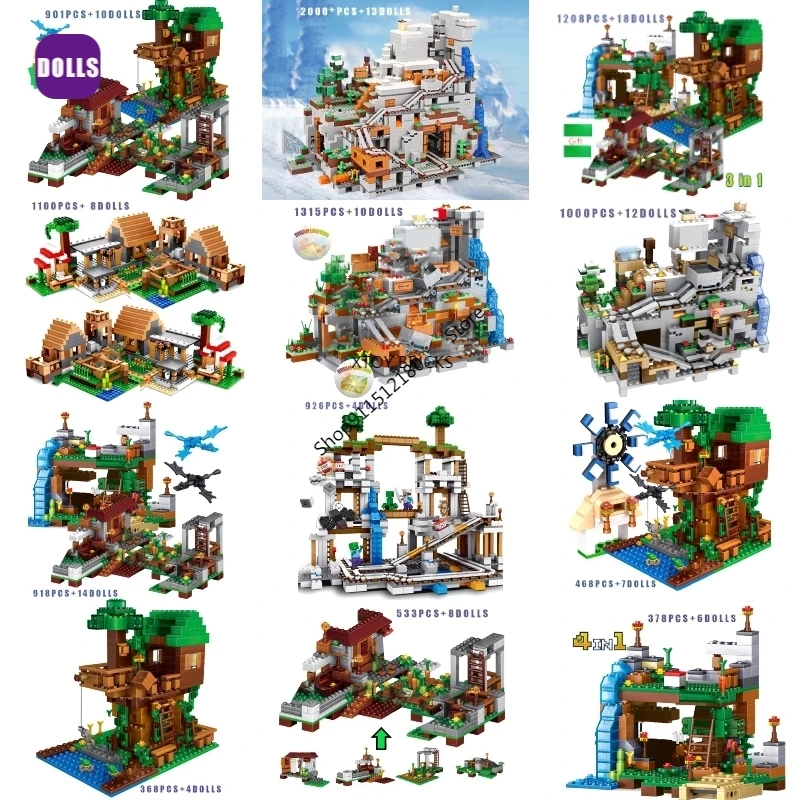 1000pcs Building Blocks The Mountain Cave toy  With Elevator waterfall figures 