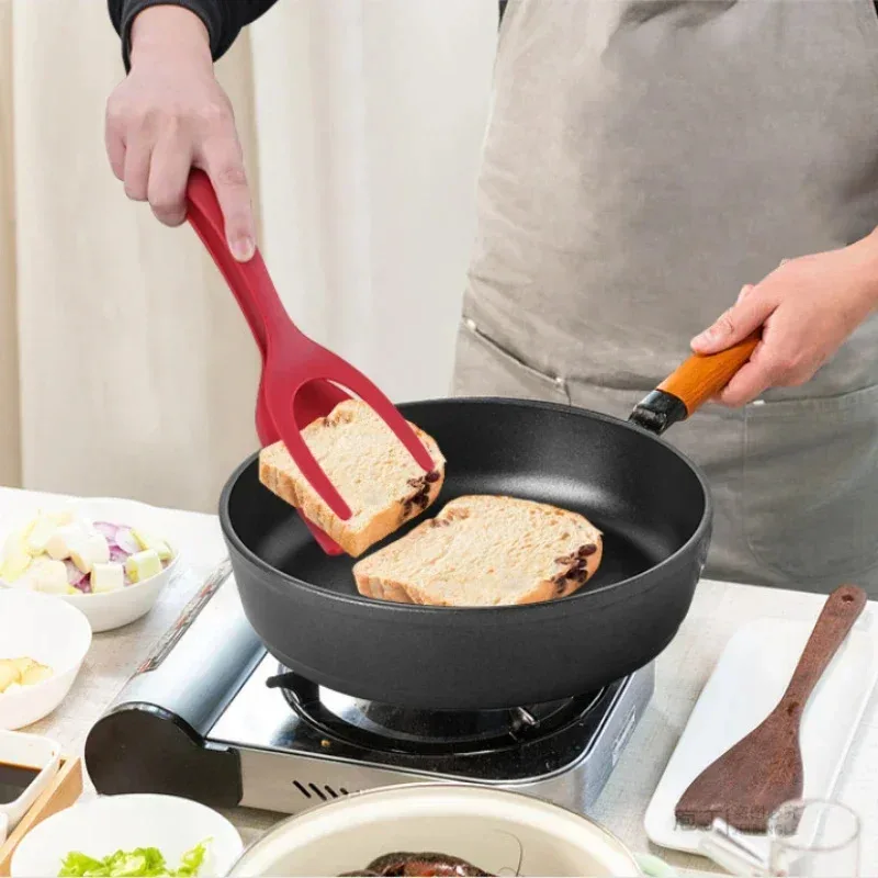 2 In 1 Kitchen Utensils Shovel Clip Silicone Grip Flip Tongs Egg Steak Spatula Tongs Clamp Pancake Fried Turners Cooking Tool Kitchen Accessories