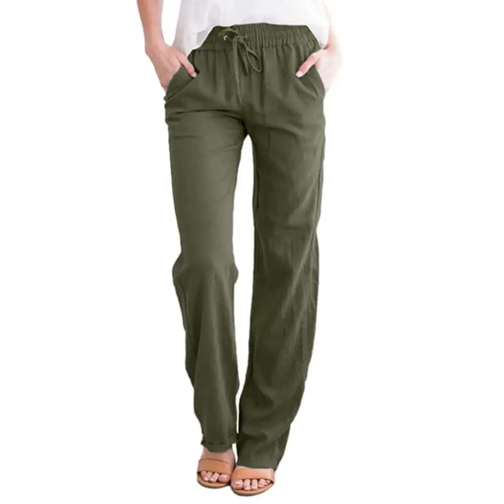 

Women Straight Pants Stay Cool And Comfy with Elastic High-Waisted Linen Pants for Yoga Summer
