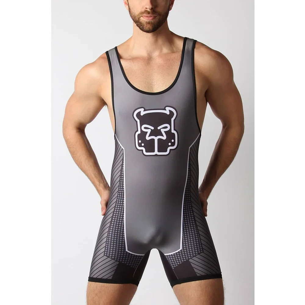 Mens Wrestling Singlets Suit One Piece Bodysuit For Gym Weightlifting