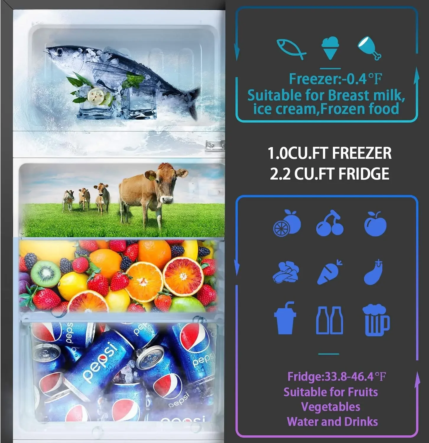 Freezer,3.2 Cu.Ft Compact Refrigerator,Mini Refrigerator With 2 Doors For Bedroom,Office,Kitchen,Apartment,Dorm(sliver) 5