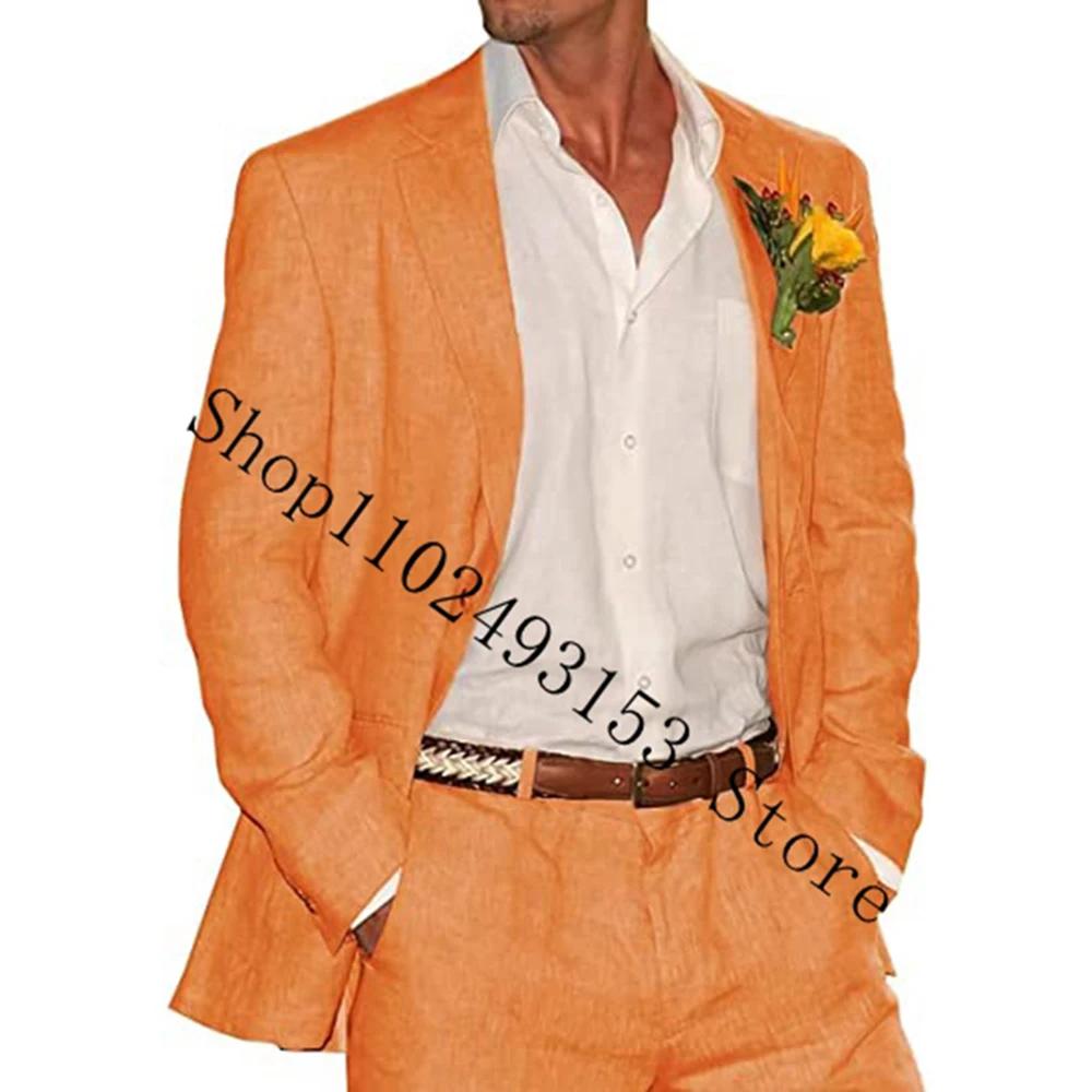 2023 Elegant Linen Wedding Suits For Men Slim Fit Notched Lapel 2 Pieces Groom Wedding Party Tuxedos Costume Homme Mariage