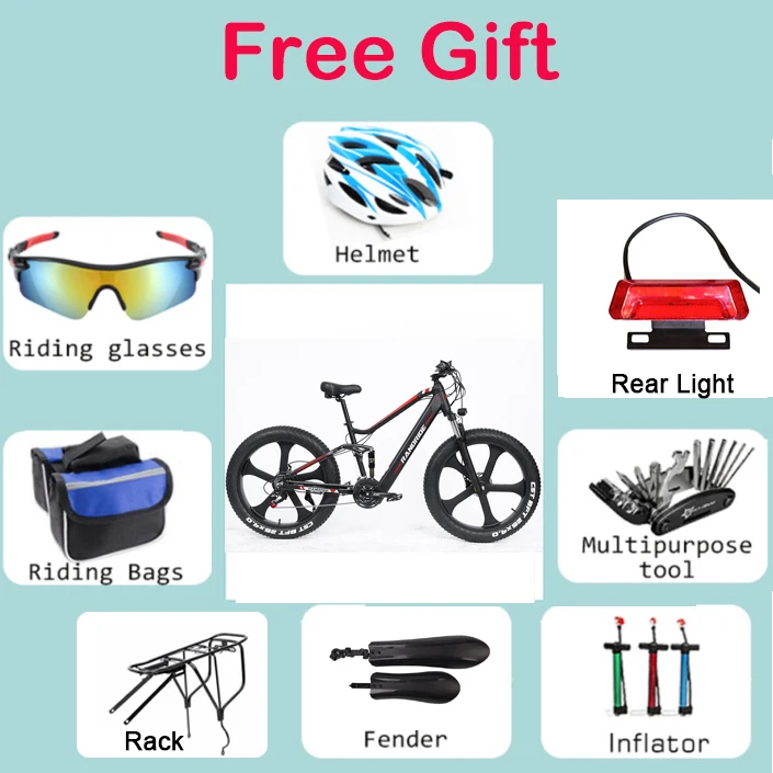 RANDRIDE YX90M Integrated 26Inch Fat Wheels Cruiser Electric Bike Mountain 21 speed Hydraulic oil brake Adult Electric Bicycle