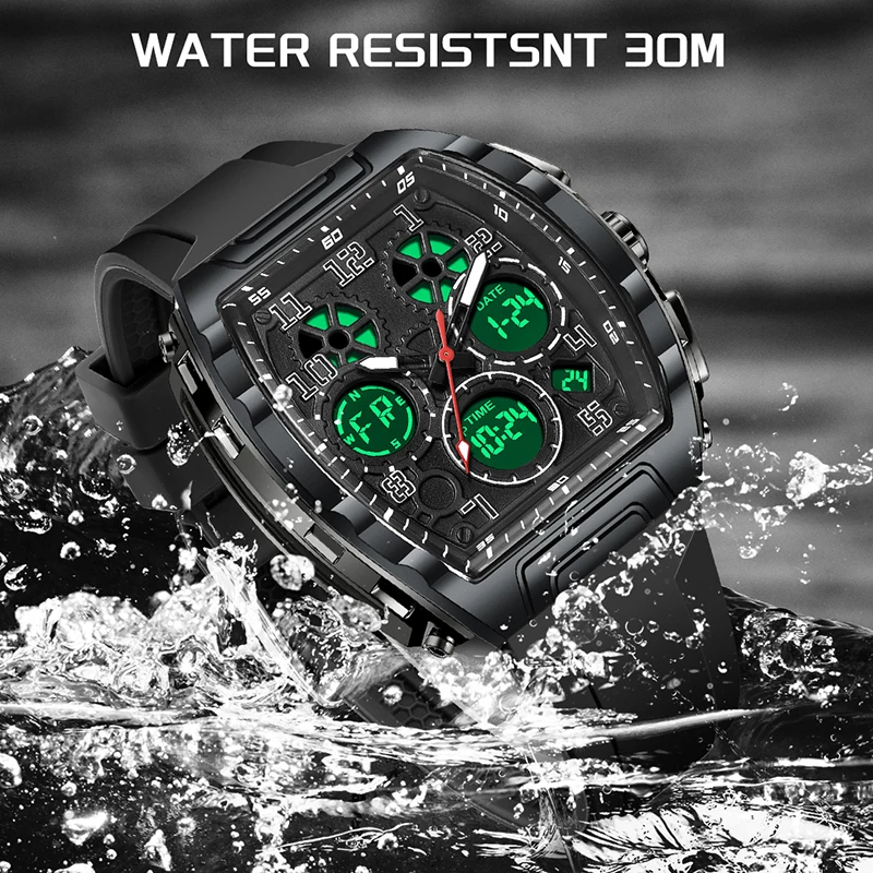 New Original FOXBOX Top Brand Luxury Mens Watches Square Silicone Analog Digital Watch Men Waterproof Sports Quartz Chronograph