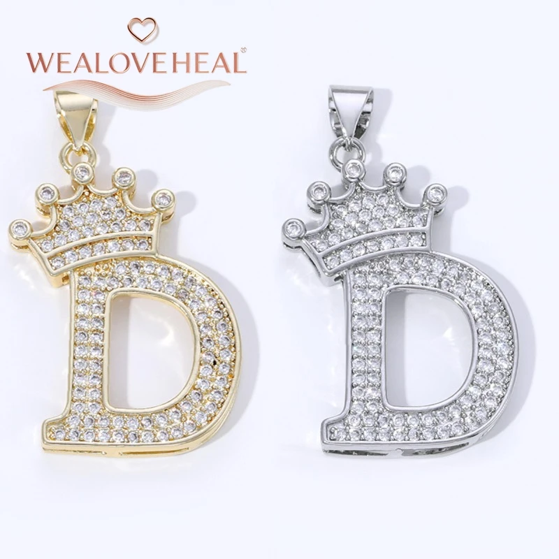 18K Vergoldeter Messing A-Z Kronen-Initial-Anhänger, mit Zirkonia besetzt, 26 Buchstaben-Charms für DIY Halsketten und Schmuckherstellung – Detail 22